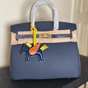 Navy Blue Genuine leather Handbag